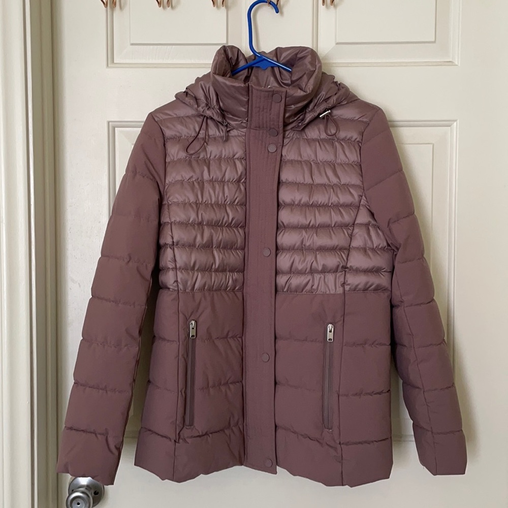 Mauve mixed media puffer jacket